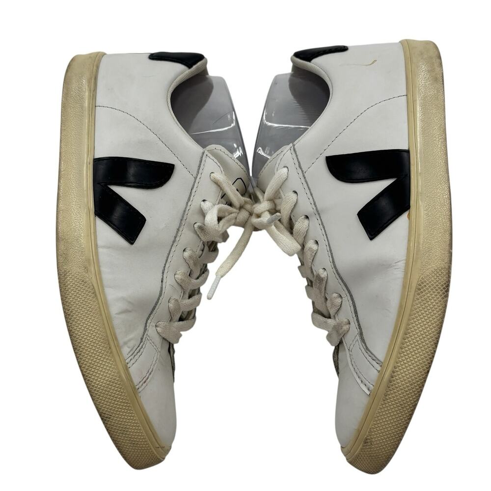 VEJA White Leather Low Top Retro Black Logo Sneakers - Picture 8 of 13